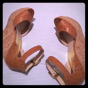 Michael Kors Ostrich sandals wedges 5" cork heel